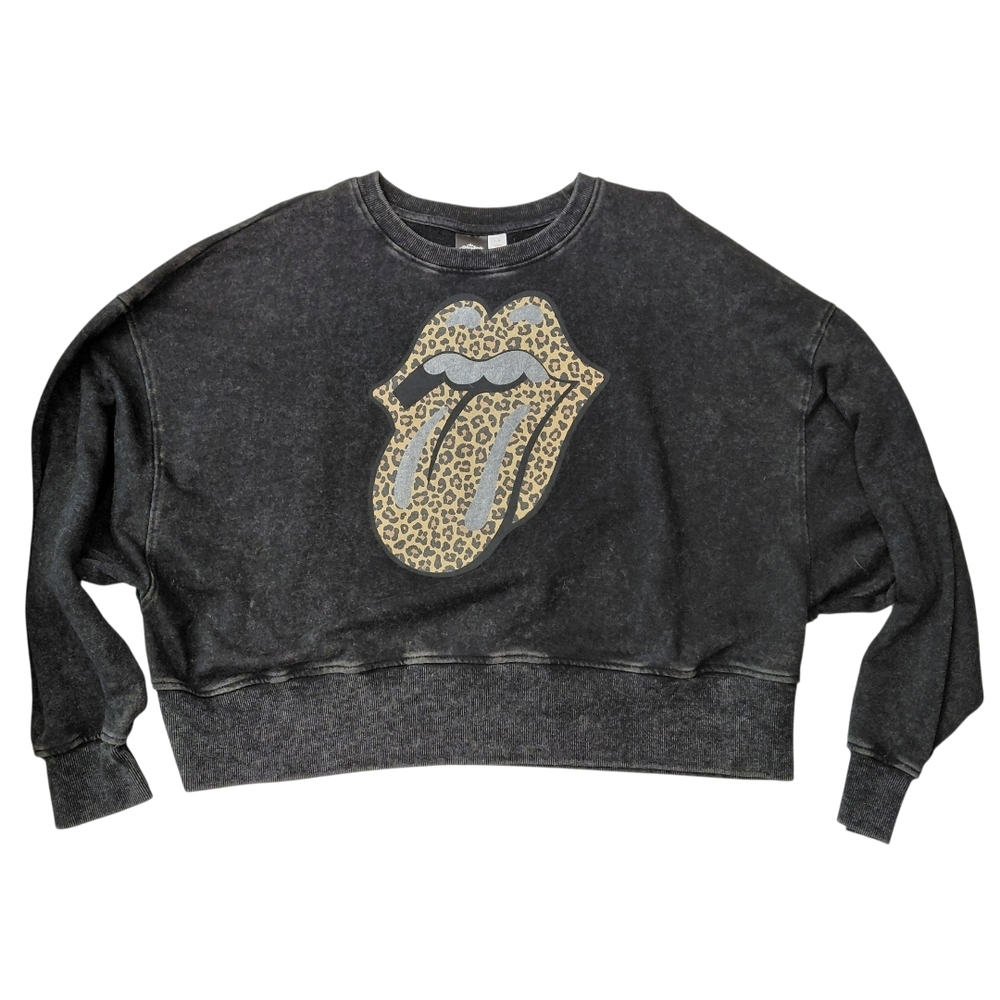 the Rolling Stones Black Crewneck Sweatshirt with Branded Neck Tag